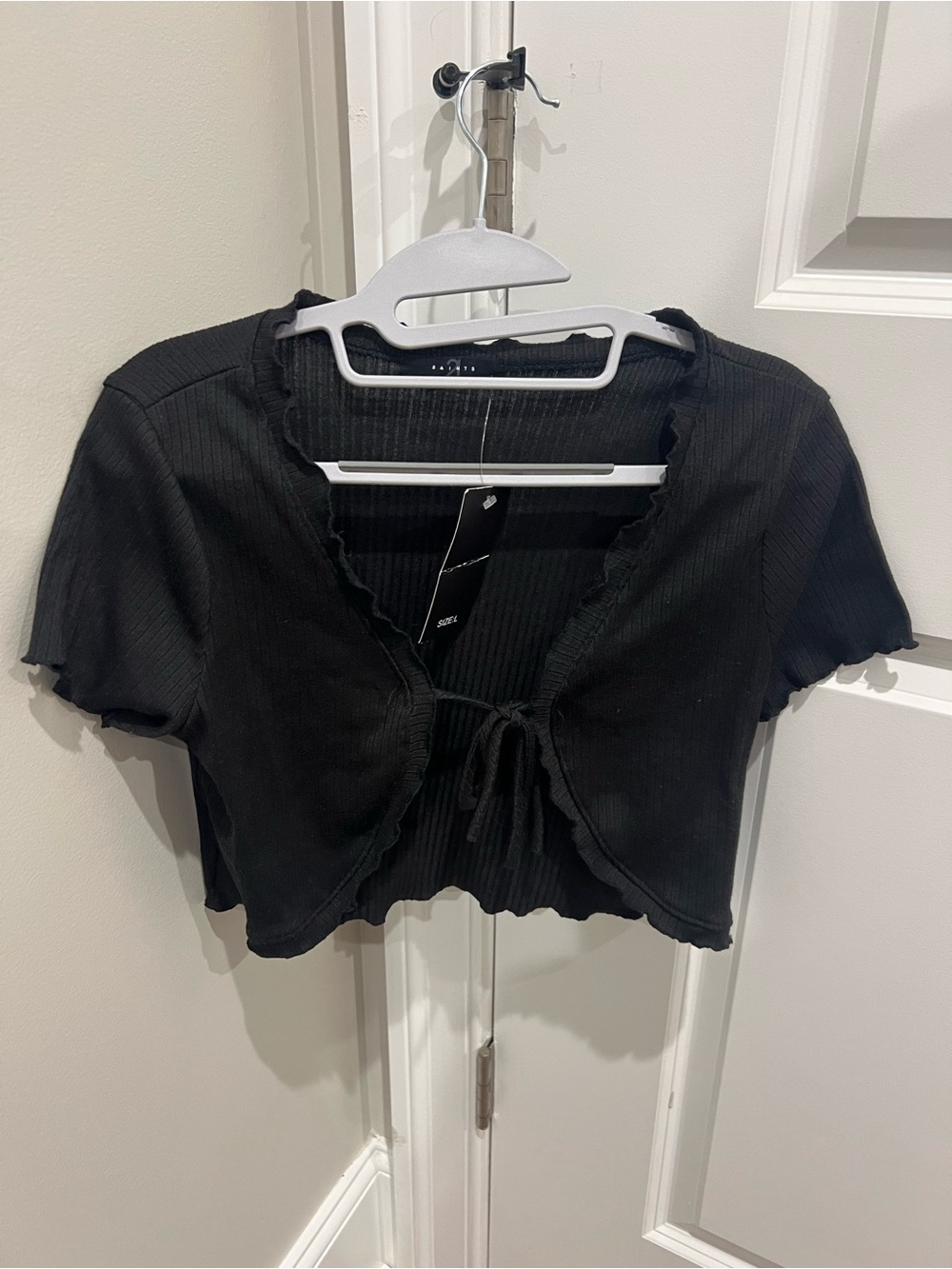 Black Ribbed Tie-Front Crop Top